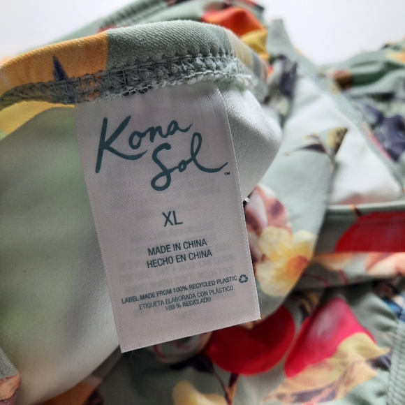 Kona Sol Swimsuit Women Size XL Extra Large Green Print 2 Piece Bikini Swimwear - Picture 10 of 11